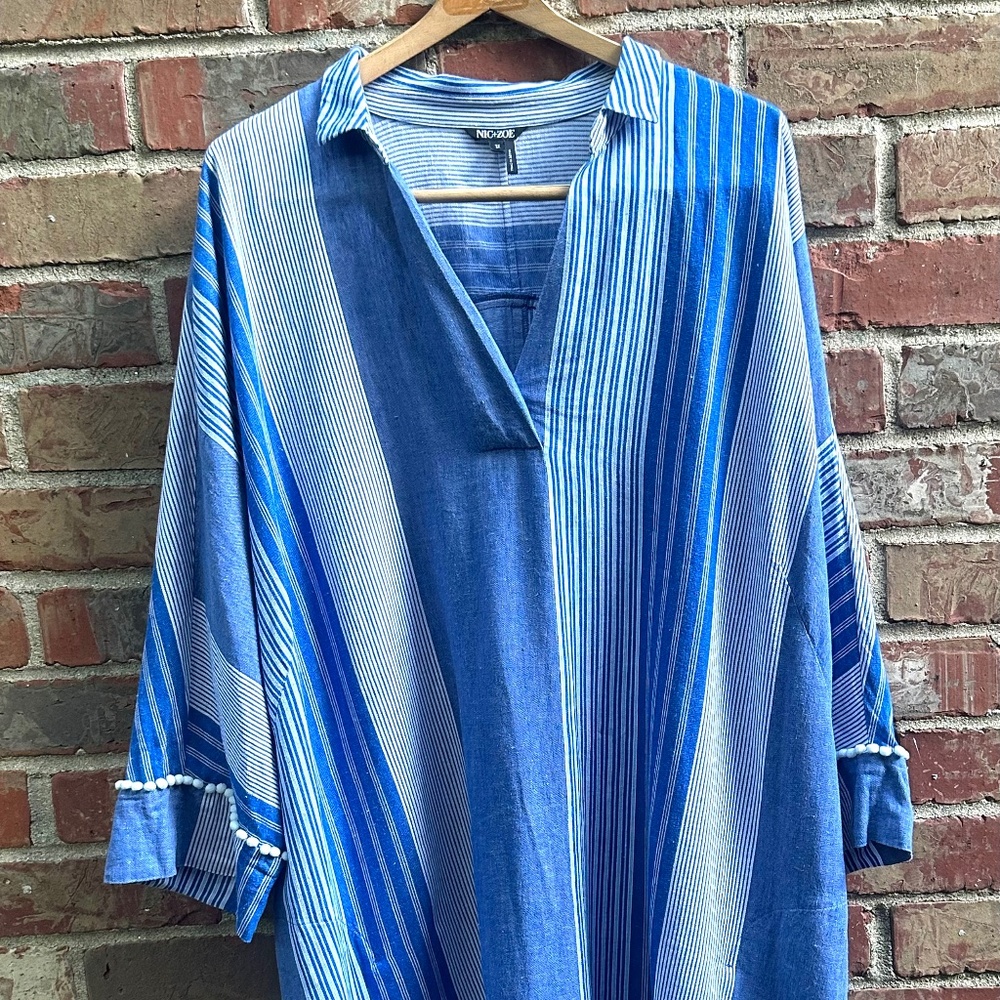 Nic +  Zoe Linen Tunic Striped Dress - 3X - Pockets!